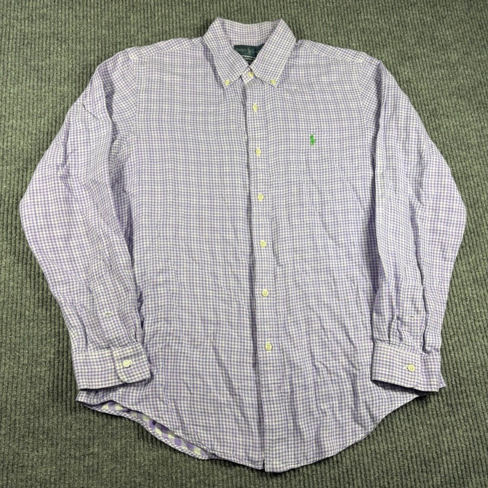 Ralph Lauren Shirt Mens L Custom Fit Gingham Button Down Purple White