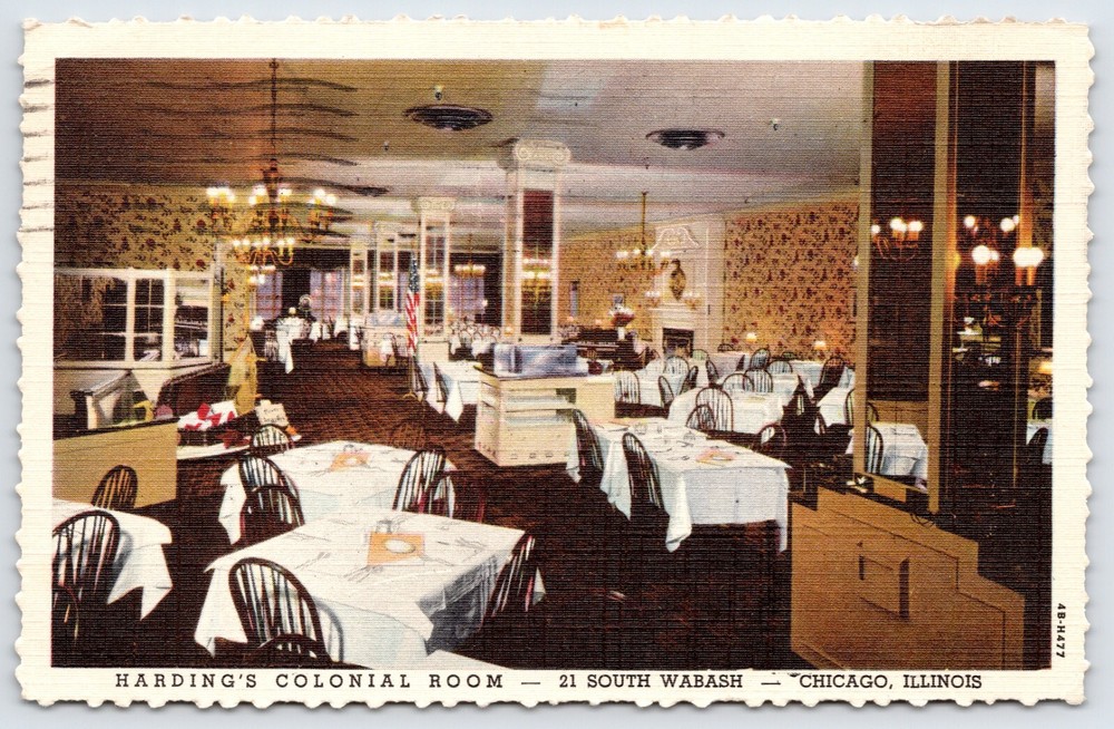 Postcard Harding's Colonial Room, Chicago Illinois Posted 1946