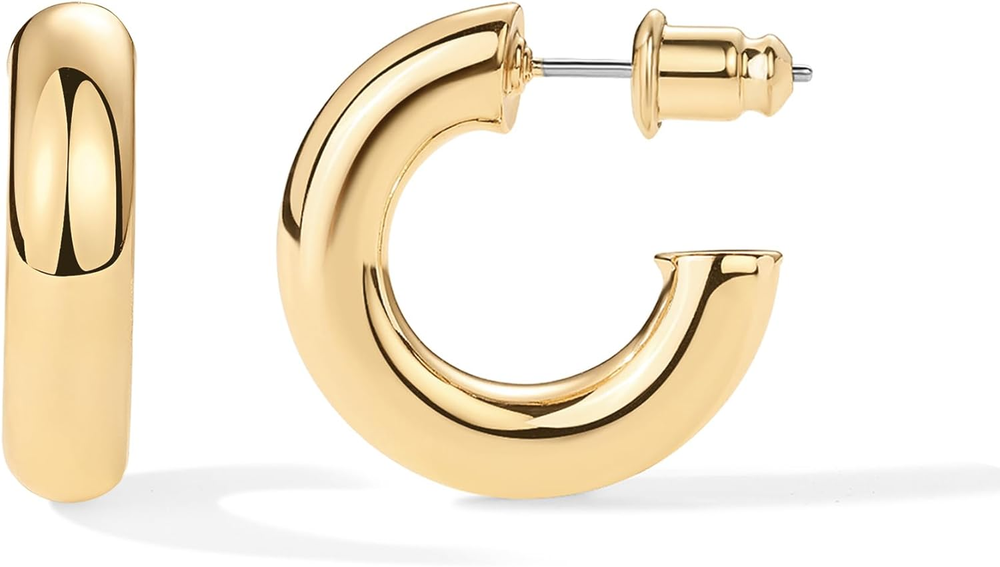 14K Gold Plated Lightweight Chunky Open Hoops for Women Trendy Gold Hoop Earring