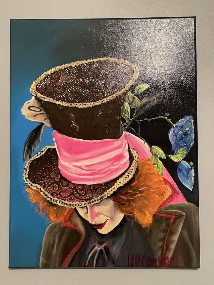 Alice In Wonderland Mad Hatter Painting On Canvas Large Signed Wall Art Decor