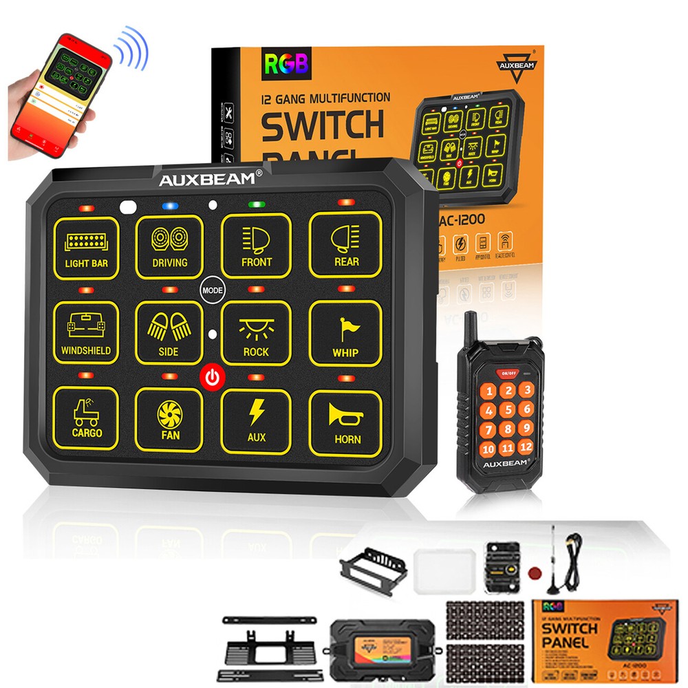 AUXBEAM RGB 12 Gang Switch Panel AC-1200 Dimmable LED Light Relay Control System