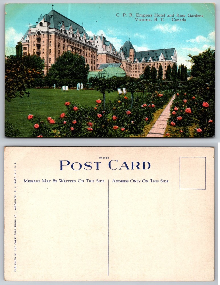 C P R Empress Hotel Rose Gardens Victoria BC Canada Postcard