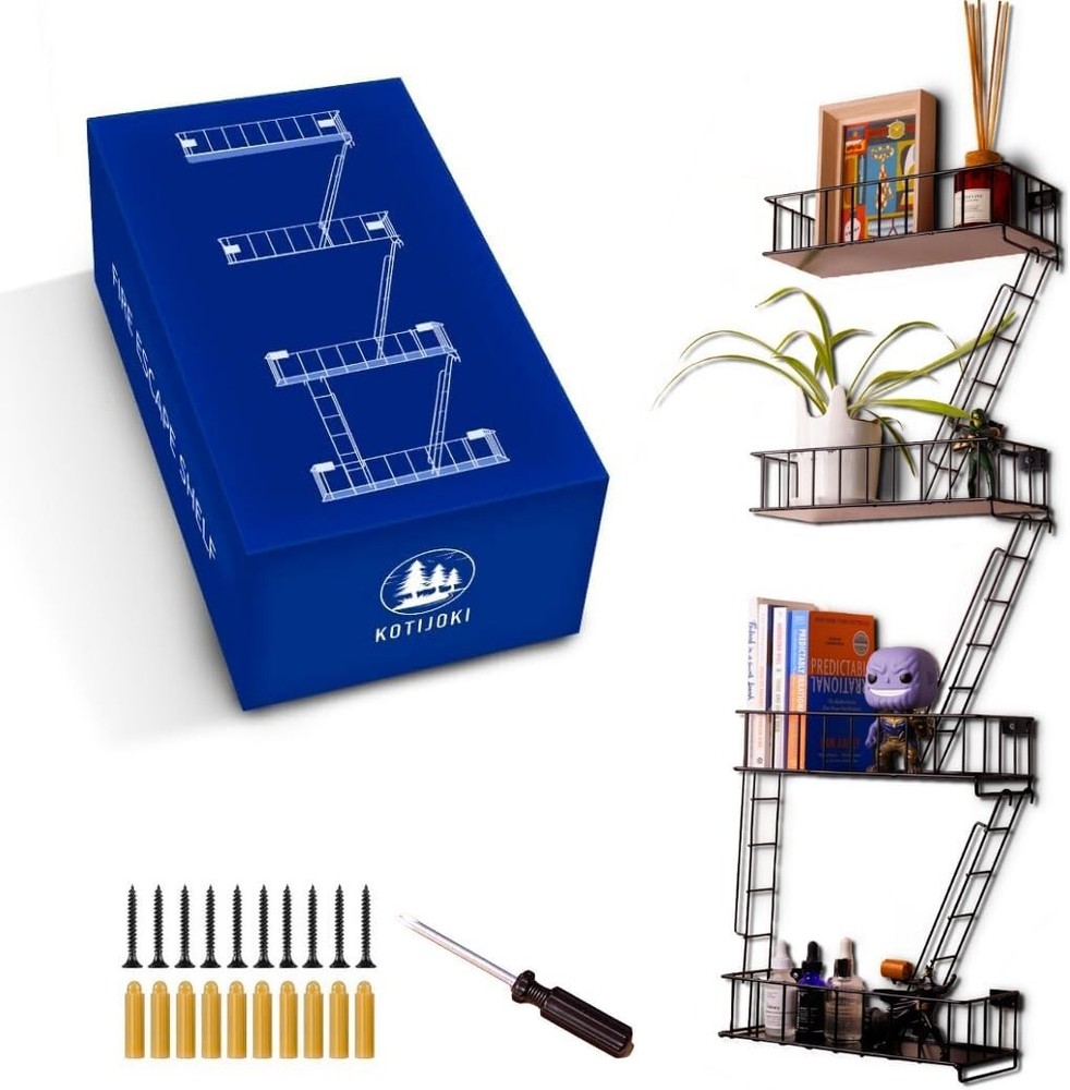 NYC-Inspired 4-Tier Fire Escape Ladder Shelf - Sturdy Metal Wall Organizer