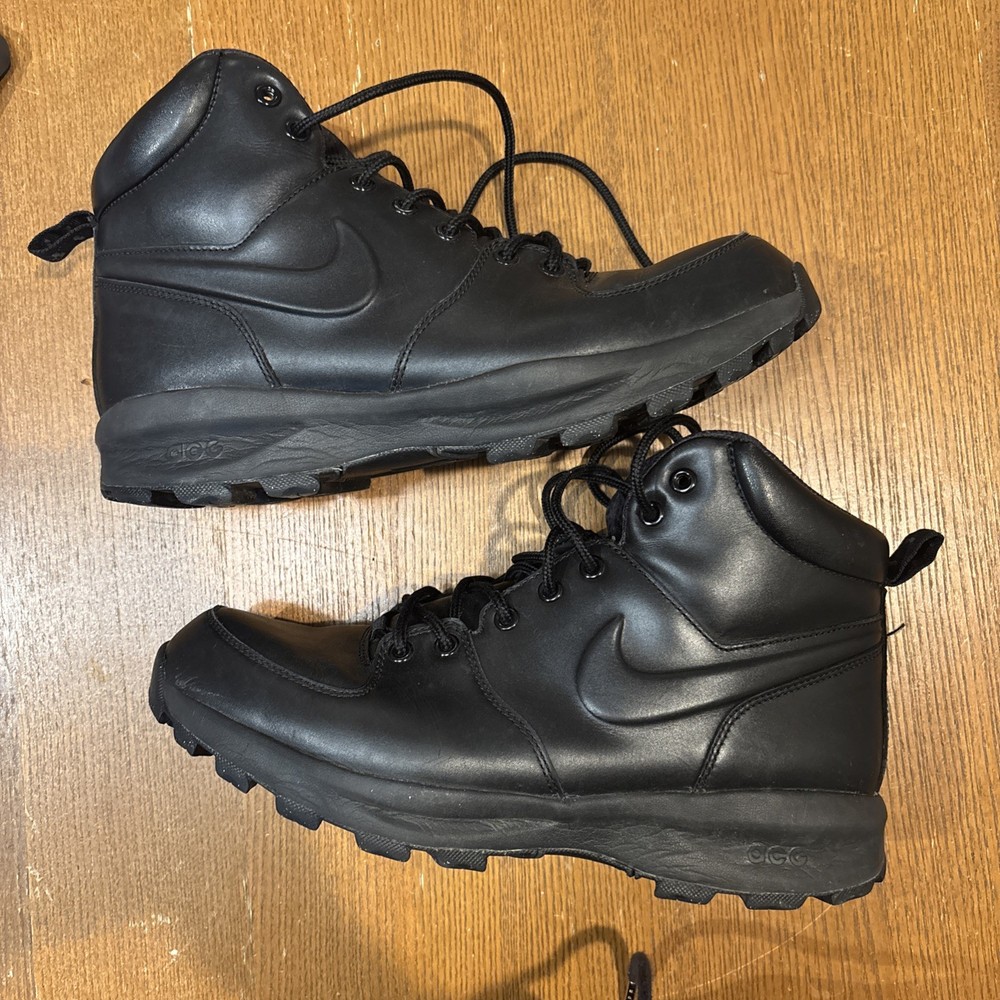 Nike Manoa Boots Mens Size 10.5 Leather Triple Black ACG Hiking Shoes 454350-003