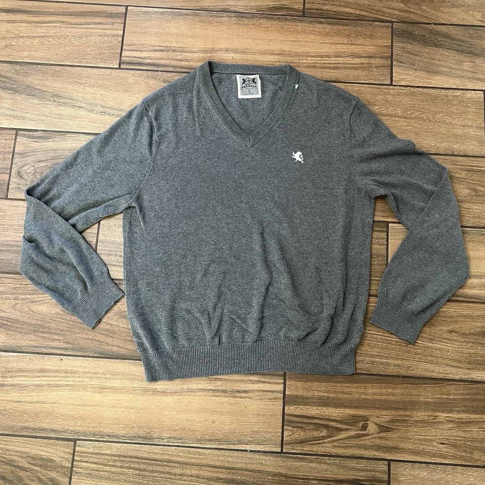 Express Gray V-Neck Knit Sweater Mens Large