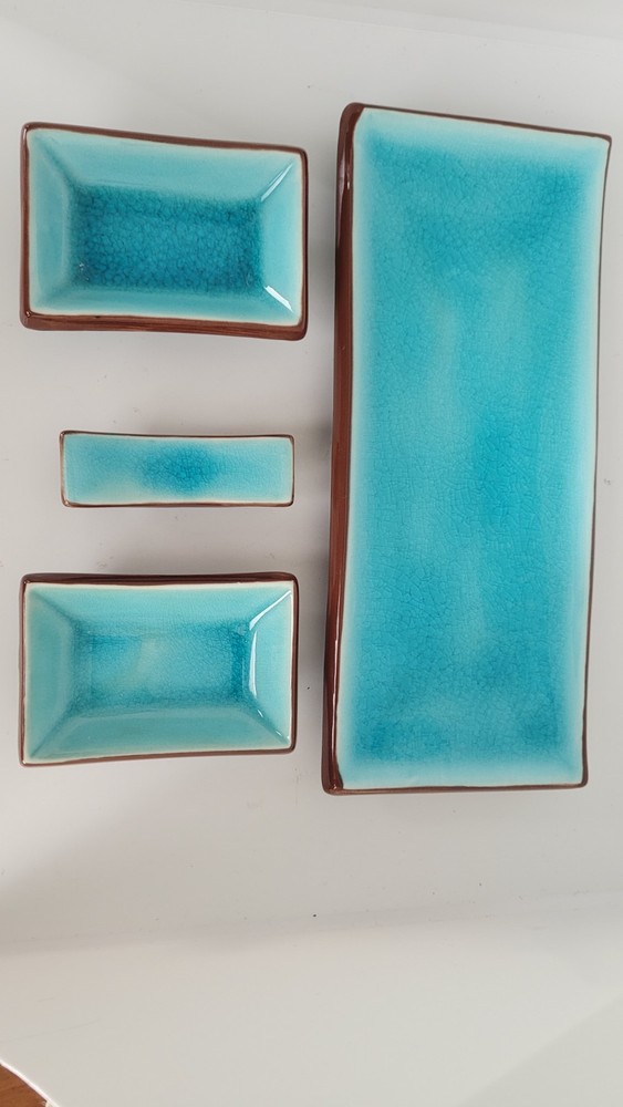 Blue Glass Ceramic Sushi Plates with Sauce Dishes & Chopstick Holder