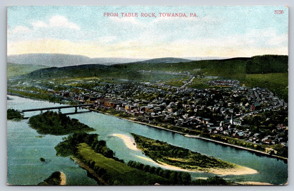 Aerial View From Table Rock Towanda Pennsylvania Postcard 1910s