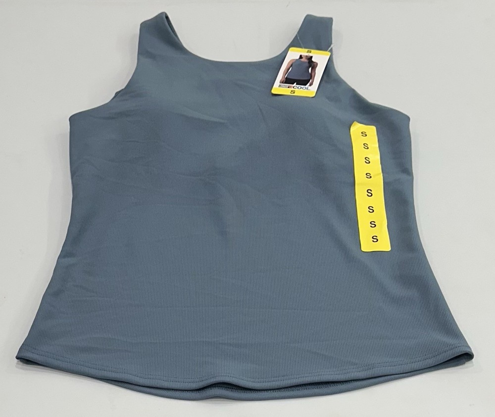 32 Degrees Cool Women's Soft Ribbed Fabric with Built-In-Bra Top, Blue, Size S