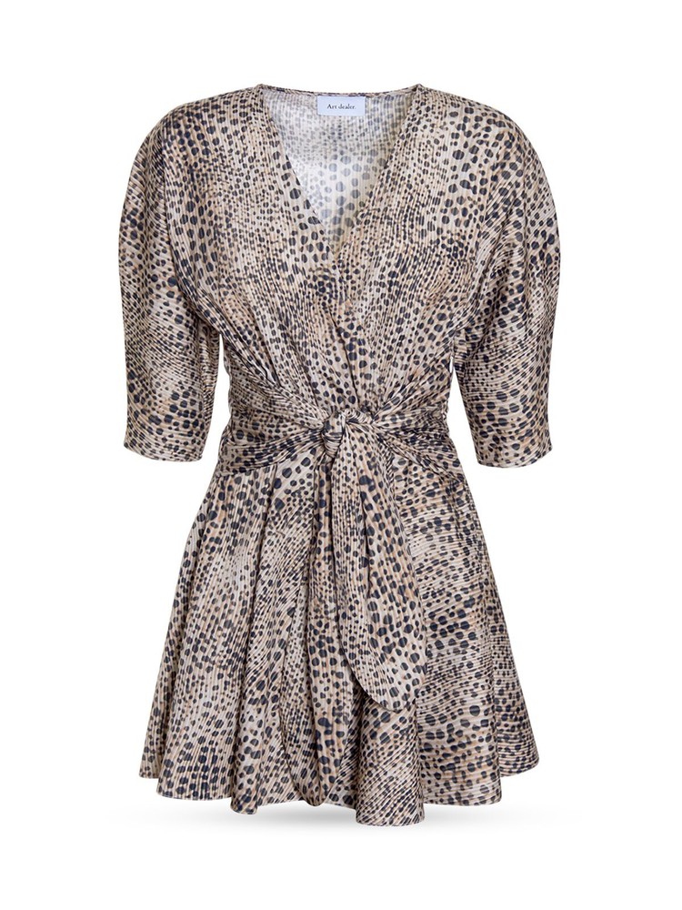 ART DEALER Womens Beige 3/4 Sleeve Surplice Neckline Short Evening Wrap Dress S