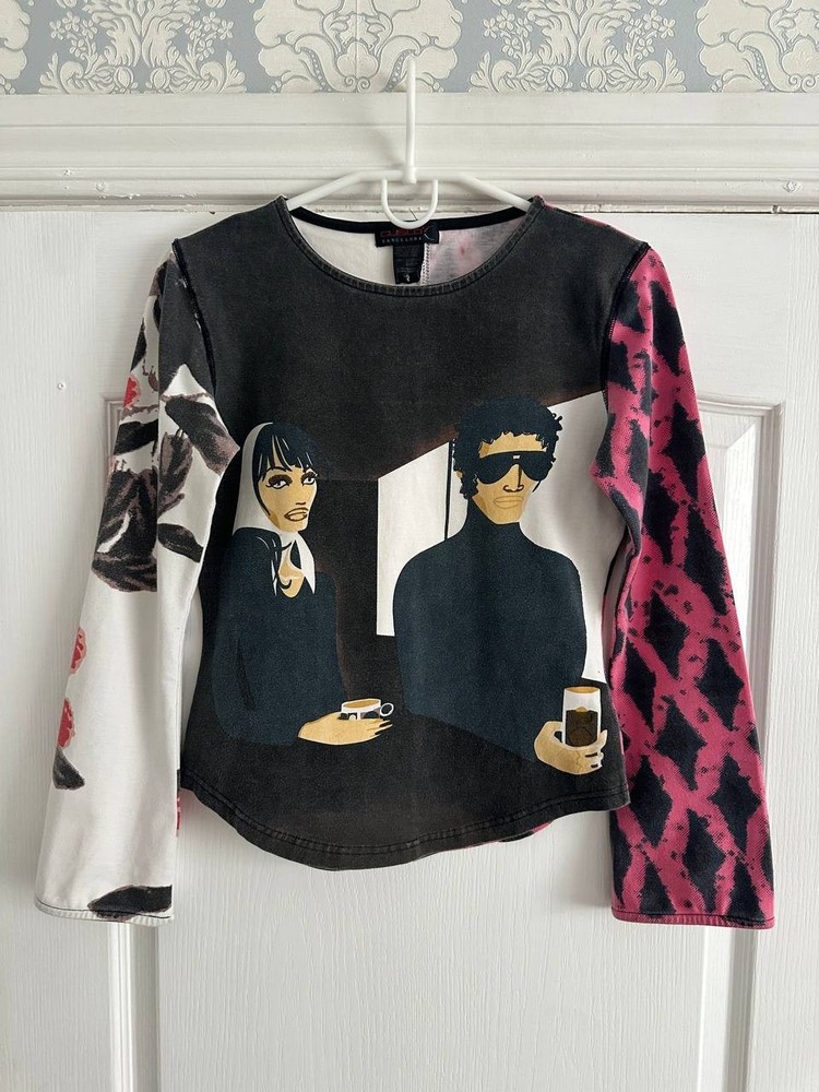 Vintage Y2K Custo Barcelona Graphic Long Sleeve Top Avant Garde cop copine style