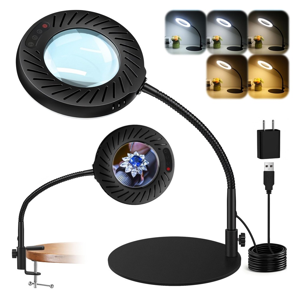 12X Magnifying Glass with Light and Stand, 5 Color Modes, 9 Dimmable Levels, ...
