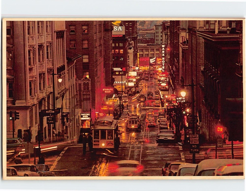 Postcard Busy Cable Cars Powell Street Hill San Francisco California USA