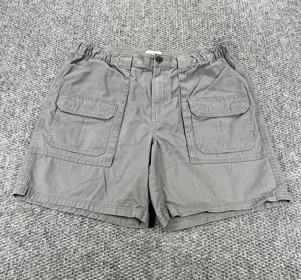 Croft & Barrow Cargo Shorts Mens 36 Gray Cotton Fishing Hiking Elastic Waist