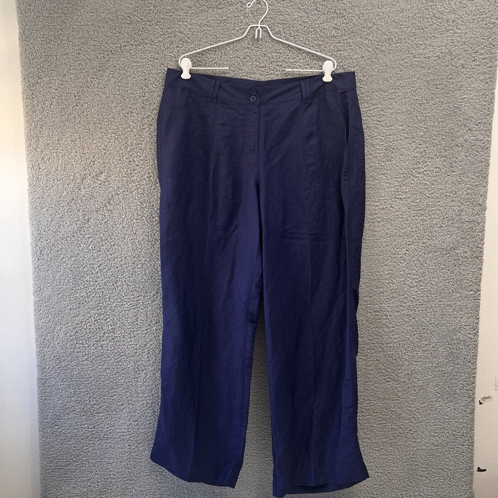 Ashley Stewart Woman’s Dress Pants Sz 18W Linen Rayon Blue High Rise Wide Leg