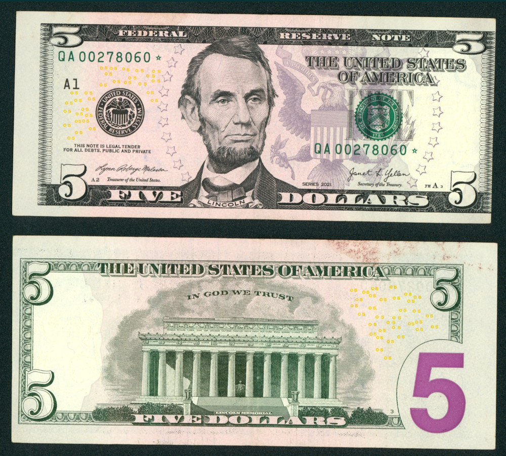 ((Star - 6 Digit - Error - Misaligned)) $5 2021 Fancy Serial # ** Paper Currency