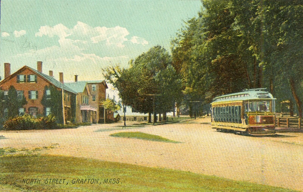 Grafton, Massachusetts Postcard North Street, Rotograph, c1920 Antique Old Bus N