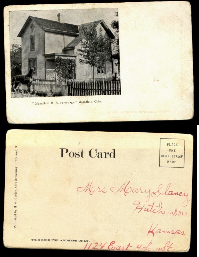 Marathon M.E. Parsonage Marathon Ohio Methodist Episcopal UDB ca. 1905 horse