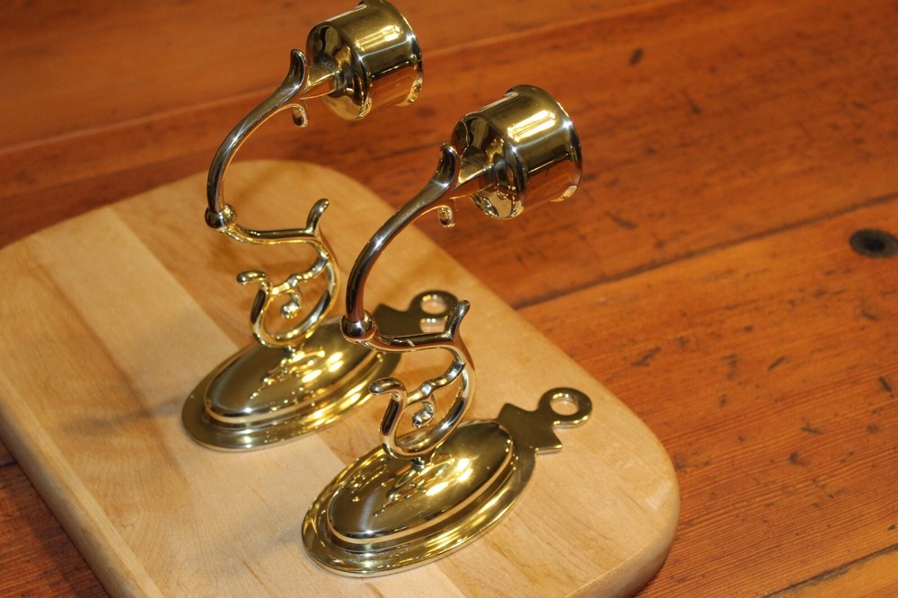 Vintage Baldwin Solid Brass Candle Wall Sconce Holders in Excellent Condition