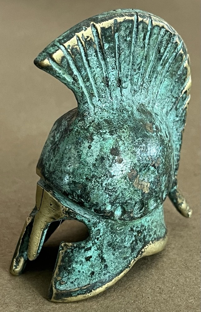 Miniature Oxidized Bronze Greek Corinthian Warrior Helmet