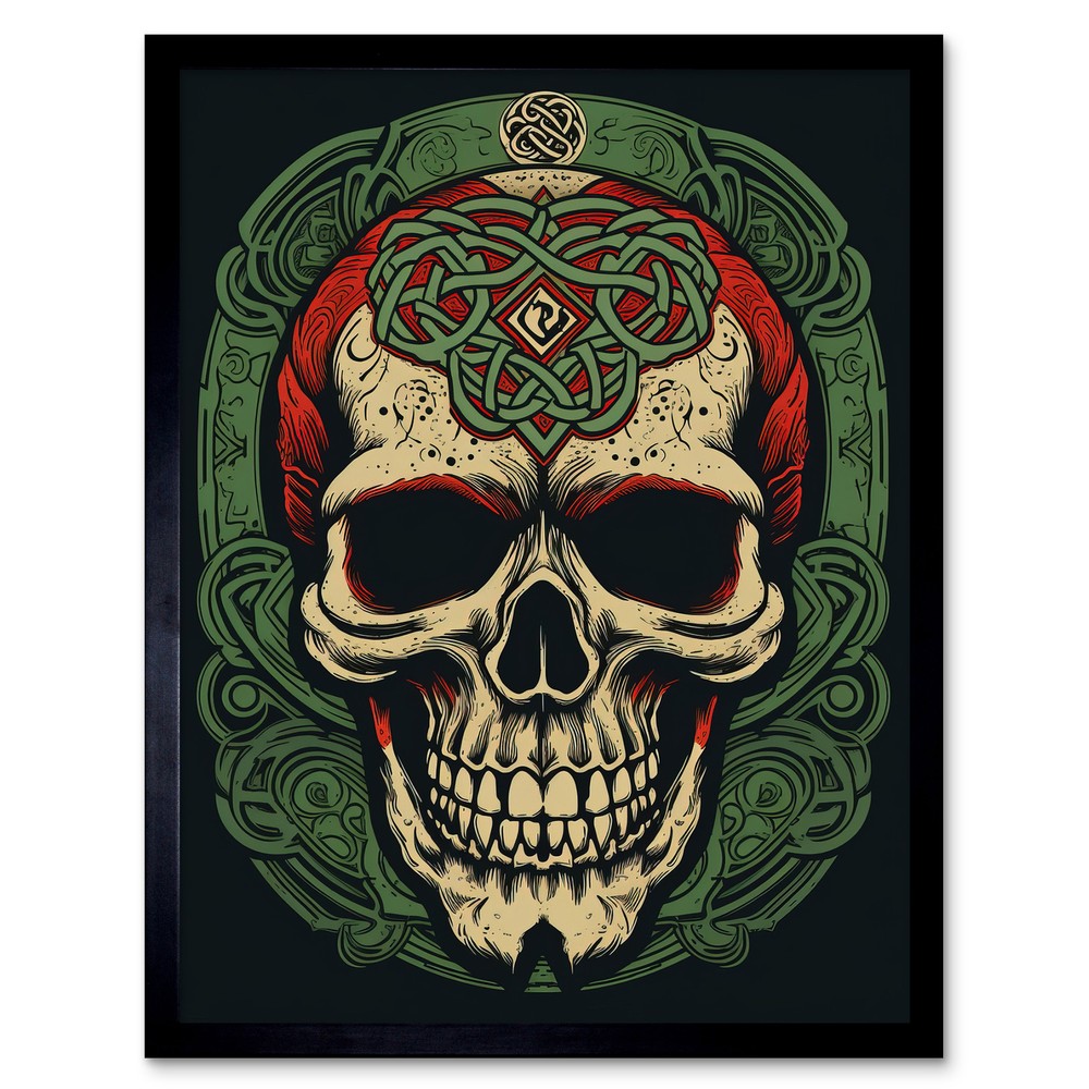 Celtic Design Skull Old School USA Tattoo Rockabilly 50s Framed 12x16 Art Print