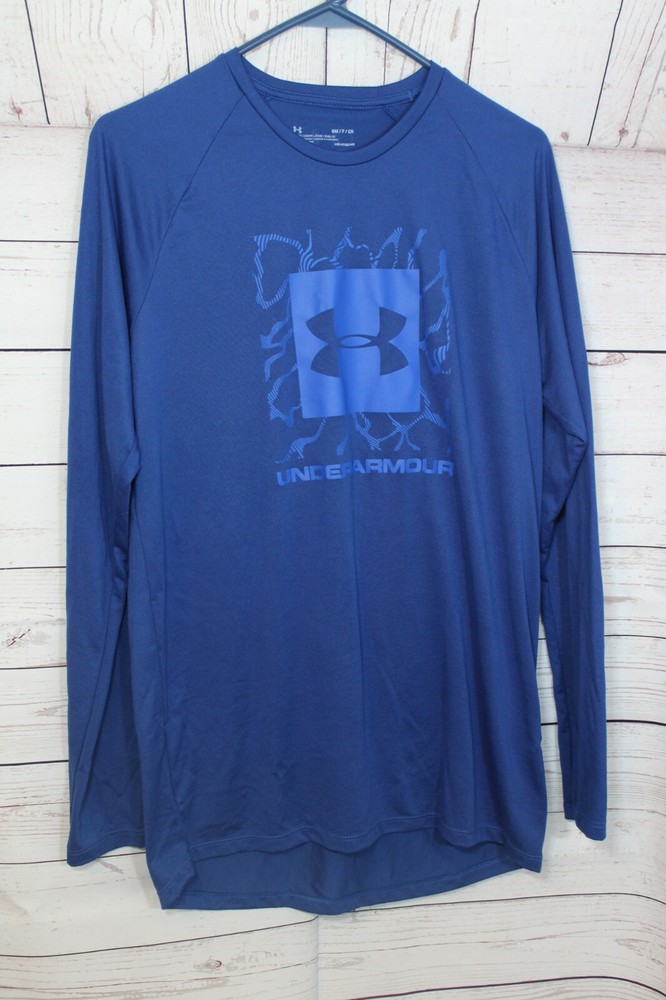UNDER ARMOUR Men's Small Blue Polyester Long-Sleeve T-Shirt, Heatgear Shirt