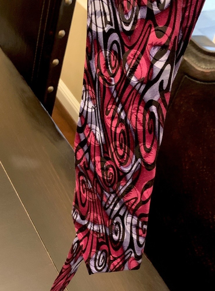 1996 Grateful Dead Hologram Skull Tie Neon Fuchsia Pink Black First Set