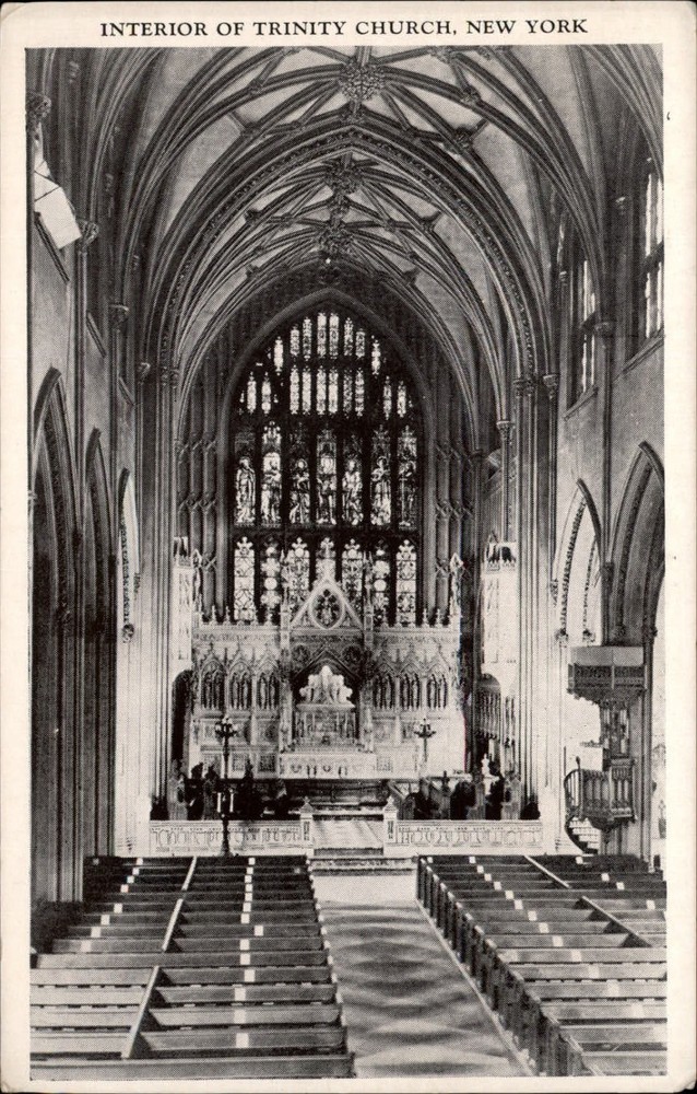 New York City New York Trinity Church interior altar unused vintage postcard
