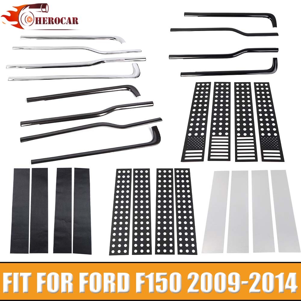 ⛄️Window Molding Bottom Sill Trim Pillar Post Covers Kit For Ford F150 2009-2014