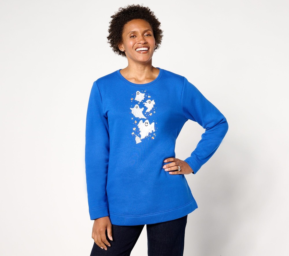 Quacker Factory Women's Top Sz XL All Stacked Up Halloween Blue A681911