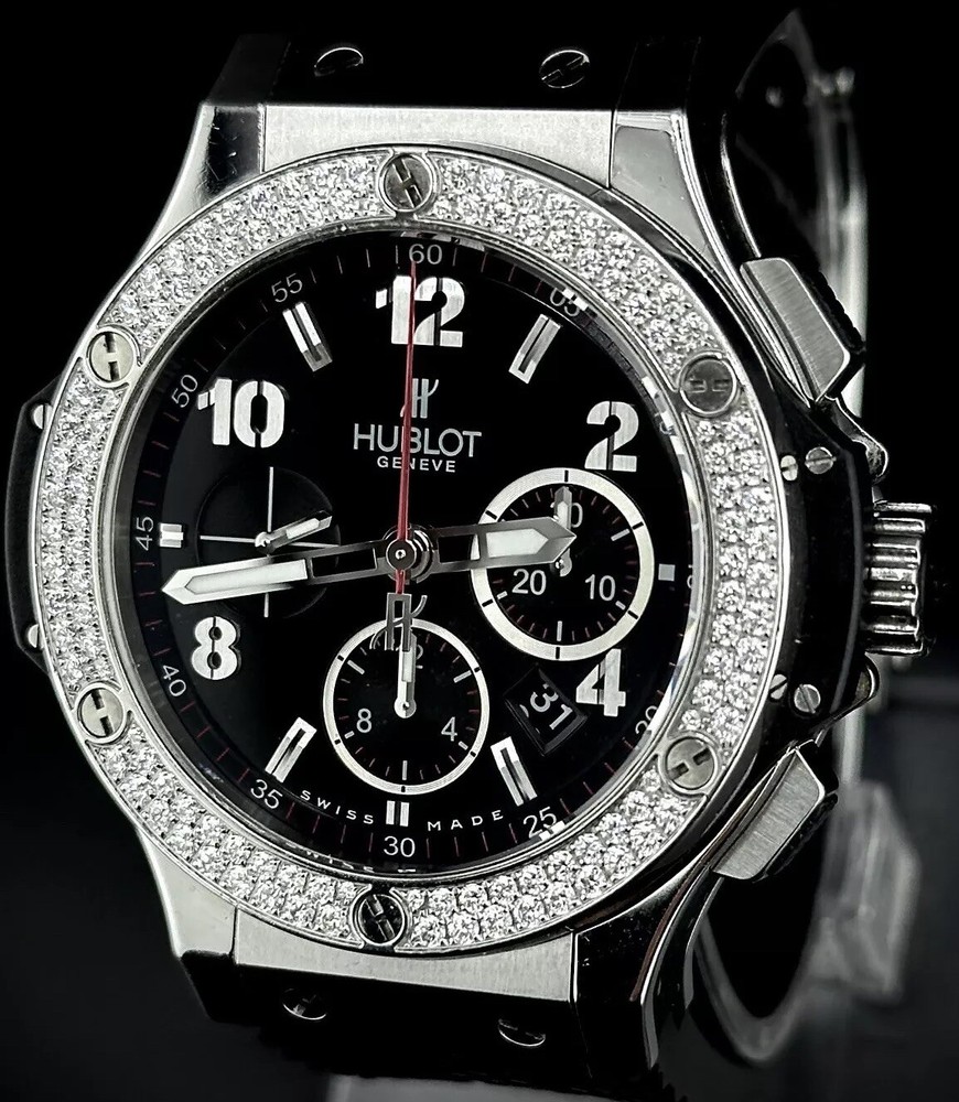Hublot Big Bang 44mm Steel Diamond Watch $20K Black Dial