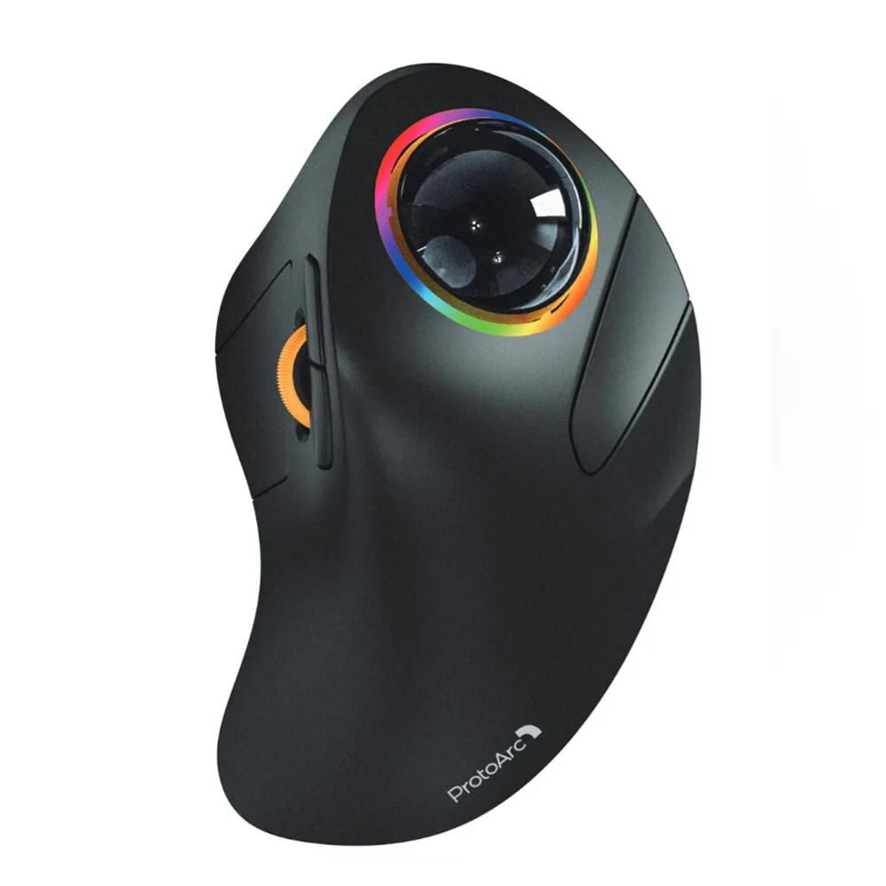 ProtoArc Rechargeable RGB Trackball Mouse with Bluetooth 2.4G and 3-Device Connectivity