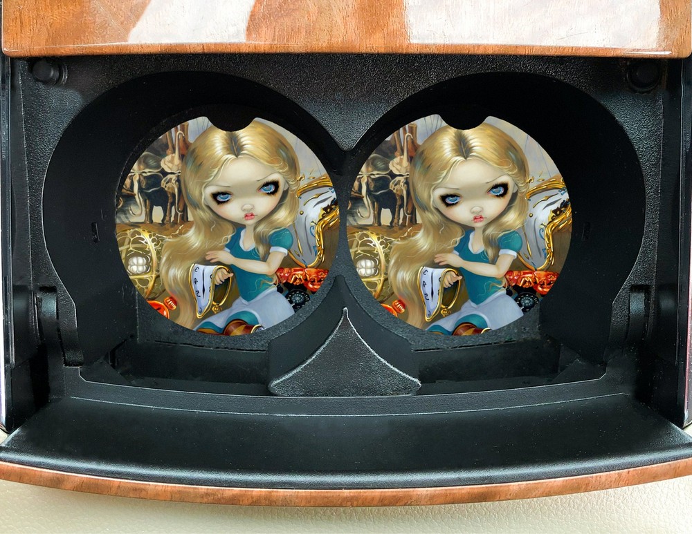 Car Coasters Alice in Wonderland Salvador Dali style artwork Jasmine Gothic