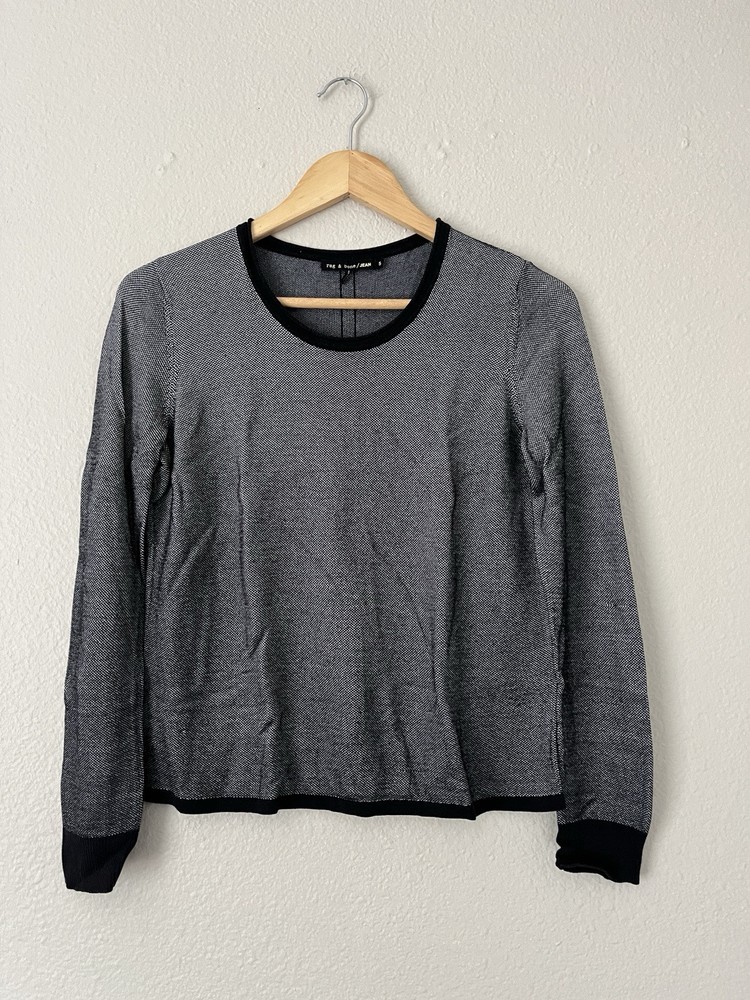 Rag & Bone Long Sleeve Shirt Women Small Thin Knit Open Back Slit Black White