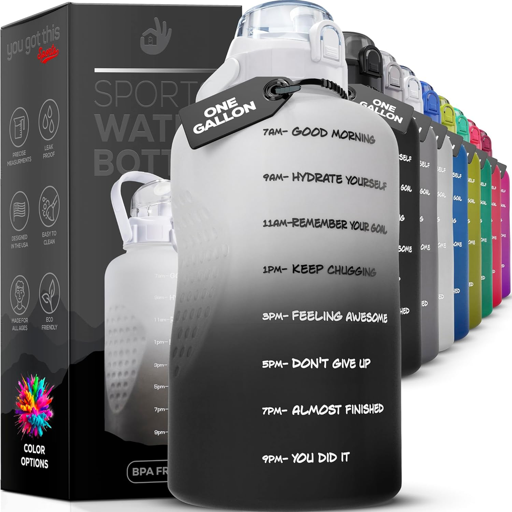 Motivational Water Bottle with Straw & Handle,One Gallon Water Bottle 128 Oz/3.8