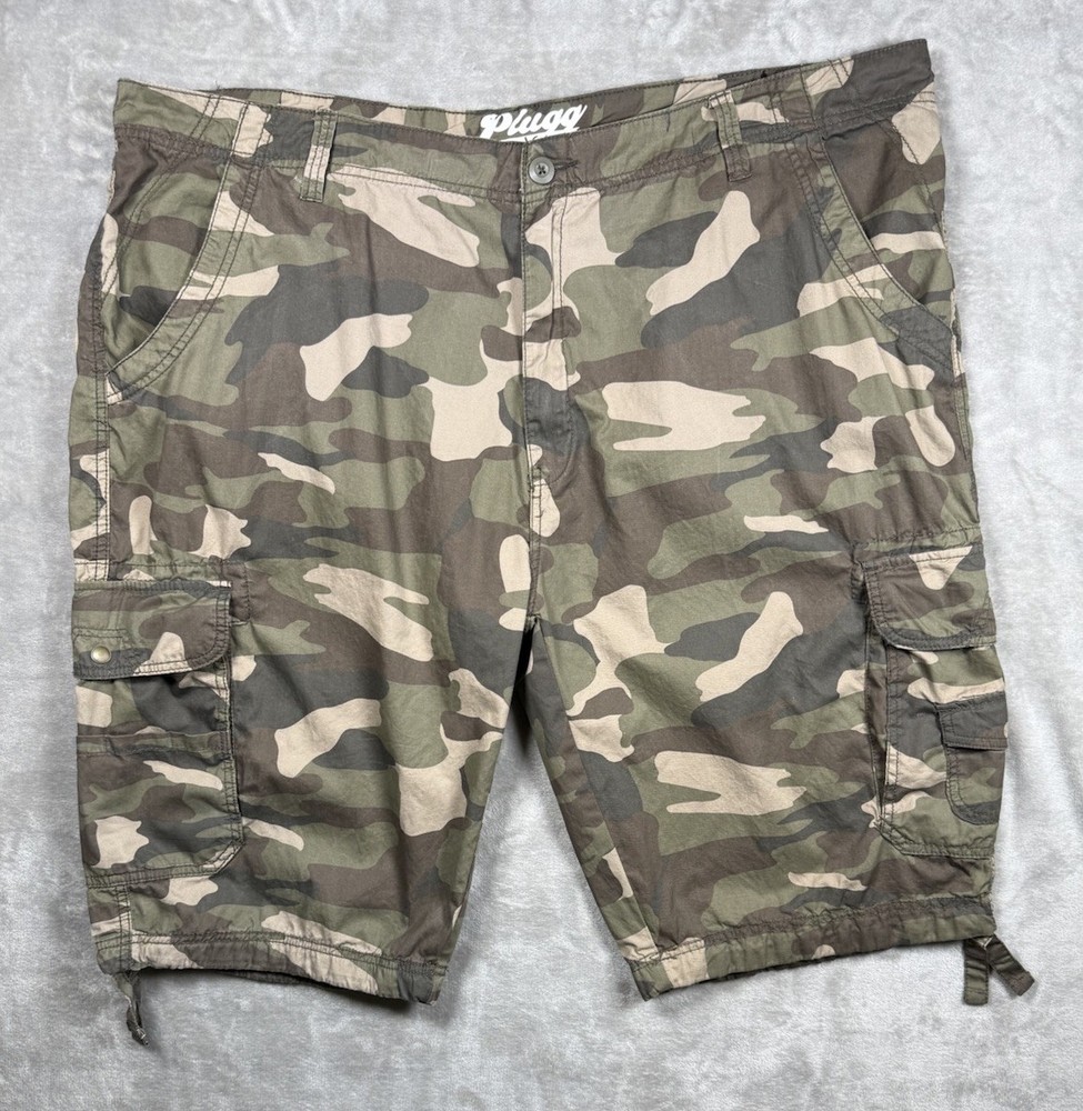 Plugg Camo Cargo Shorts Men’s Big And Tall Size 46 Y2K Outdoors Utility