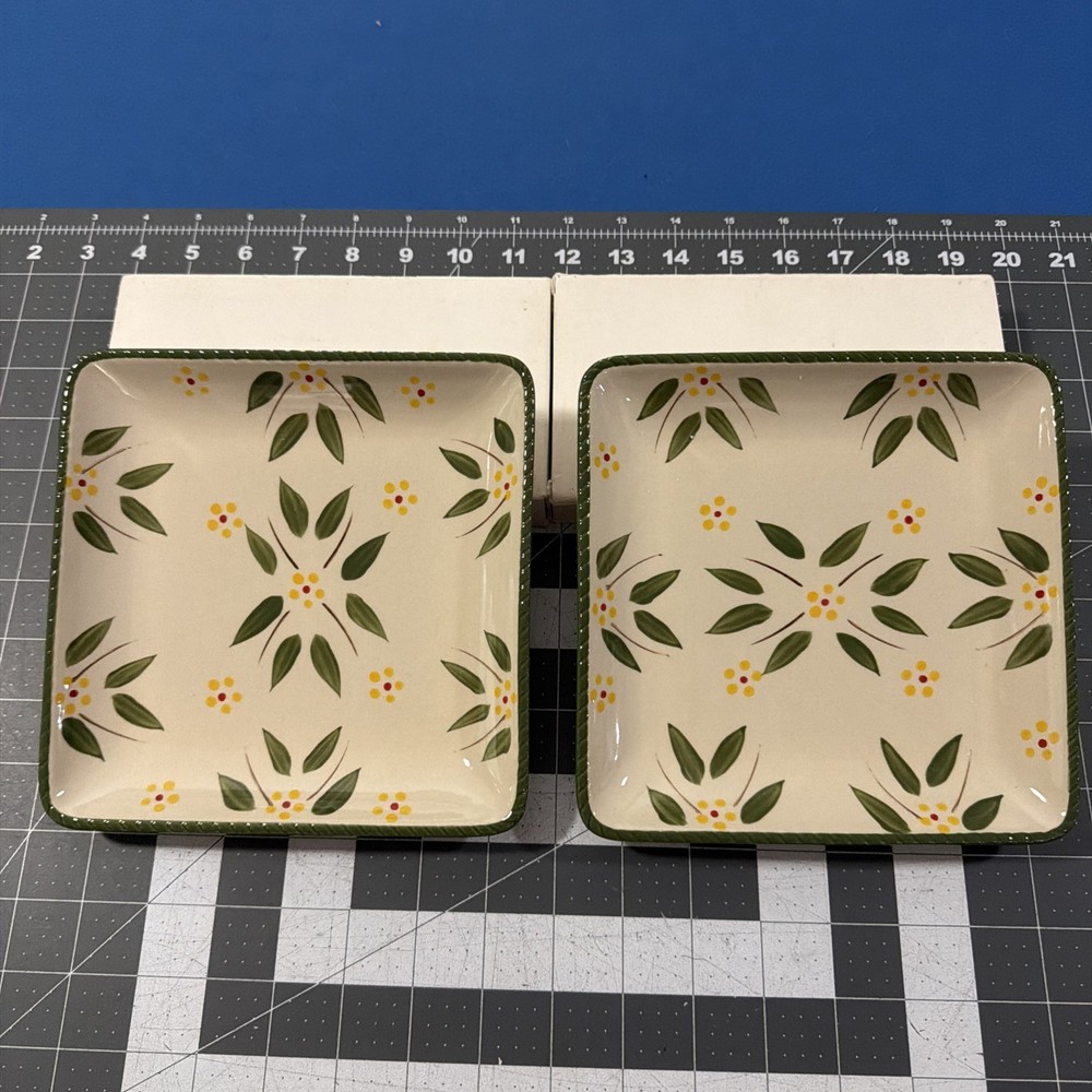 Temptations By Tara (2) Square Salad Plates Old-World Green 7” - New