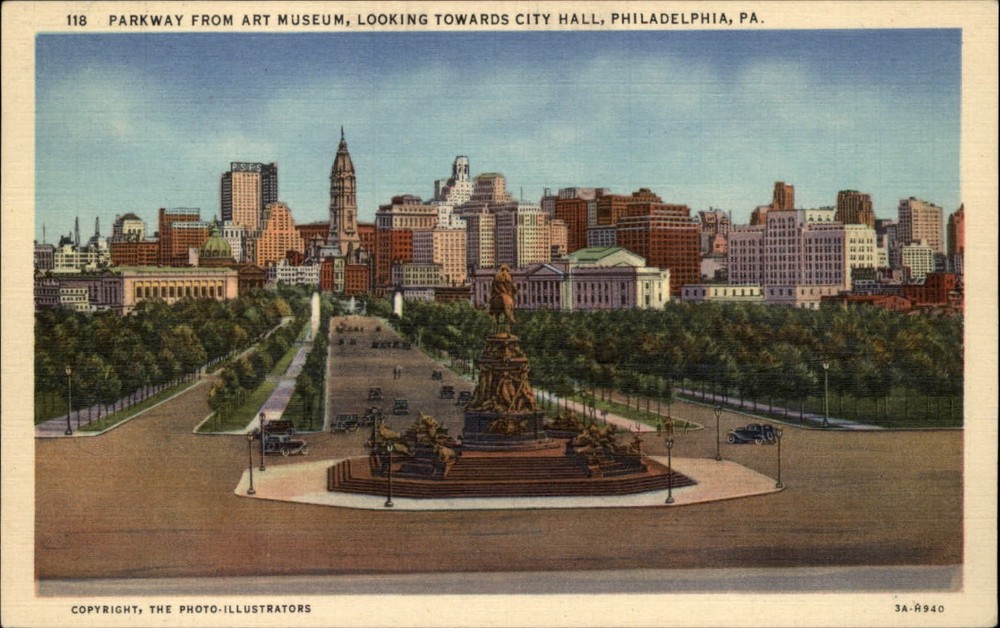 Philadelphia Pennsylvania Parkway towards City Hall Fairmount Park postcard