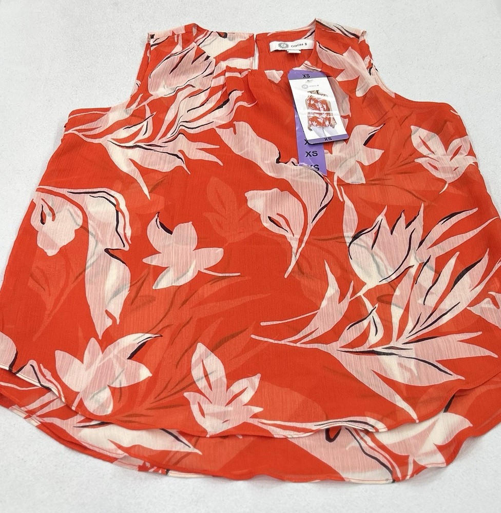 Cristina B Women's Crew Neck Sleeveless Top, Cherry Tomato, Size XS
