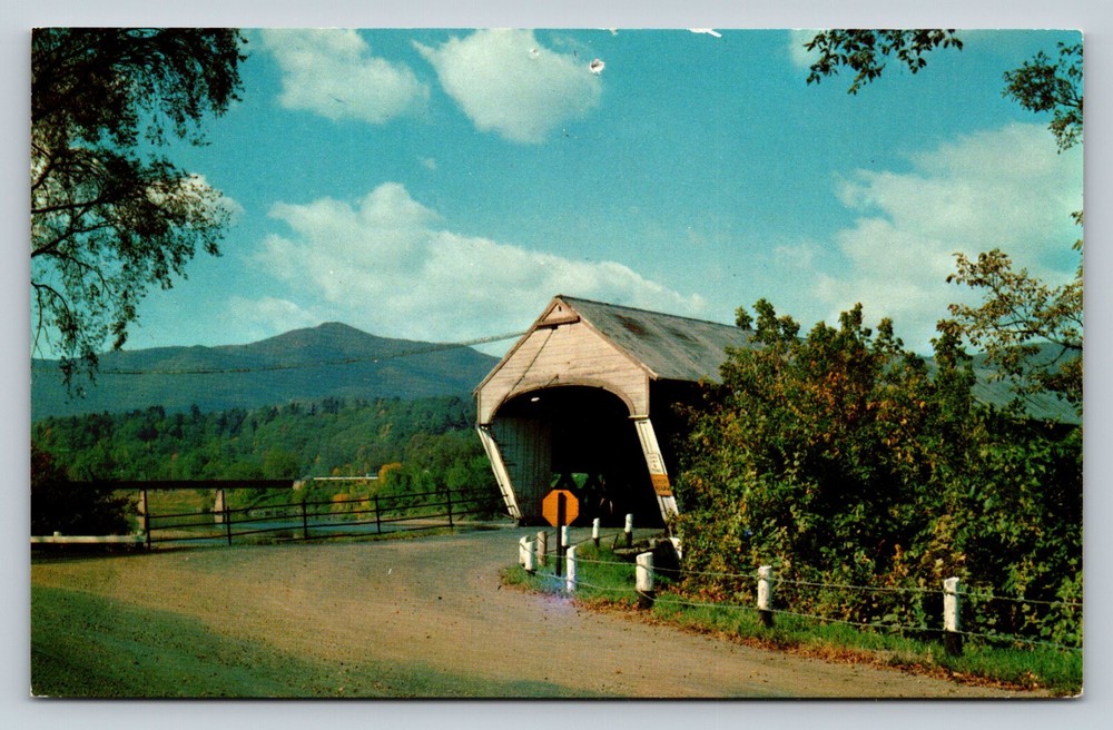 West Windsor Vermont Mount Ascutney Covered Bridge VINTAGE Postcard