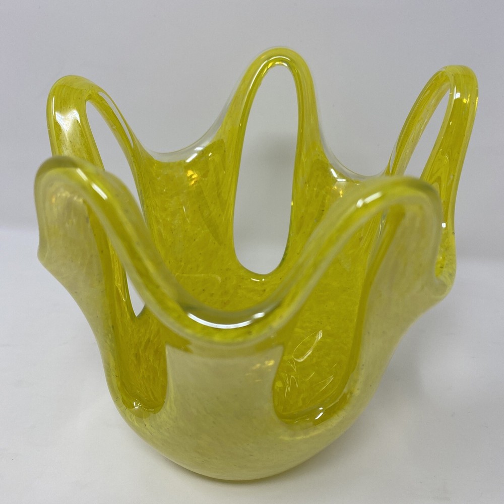 Art Glass Yellow Specked Pull - Up with Holes Glass Vase Mid-century Abstract-image