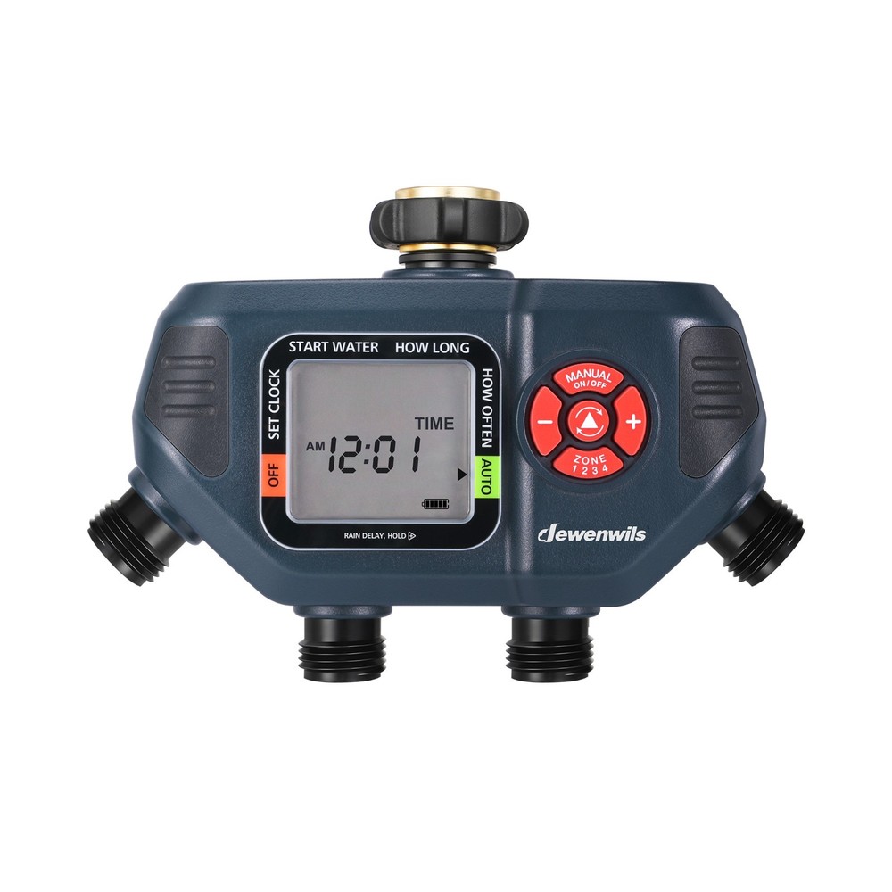 Dewenwils 4-Zone Garden Hose Sprinkler Timer with Rain Delay for Lawns