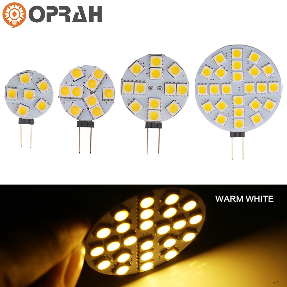 10pcs G4 Caravan Boat Bulb 5050 6/9/12/24SMD Disc LED Bulbs 12V DC Warm White