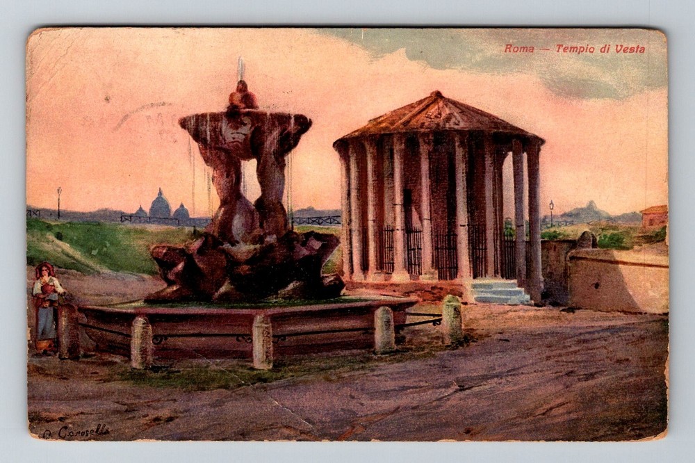 Italy- Rome Anchient Temple Of Vesta Souvenir Old Postal Vintage c1910 Postcard