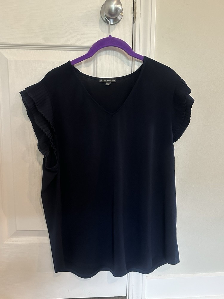 Adrianna Papell Deep Navy Blue Size XL Pleated Double Short Sleeve V-Neck Top