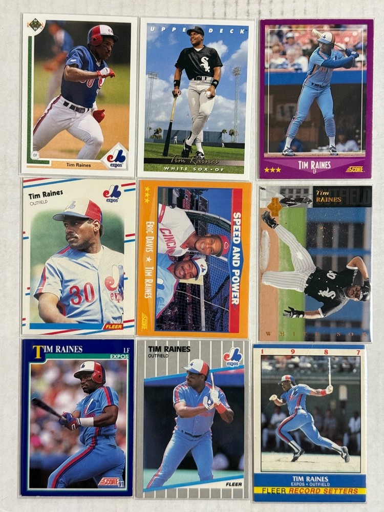 Tim Raines Baseball Card Lot (9) Expos White Sox Topps Fleer Score Upper Deck