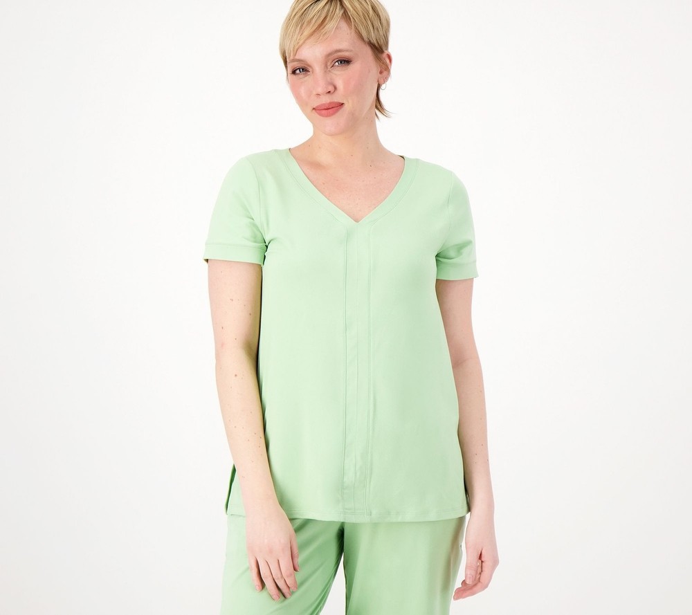 Cuddl Duds Women's Top Sz M Flexwear V-Neck Green A586759