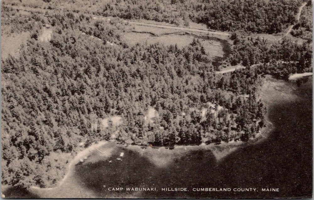 Camp Wabunaki Hillside Maine Aerial View Vintage Postcard 1946 Artvue