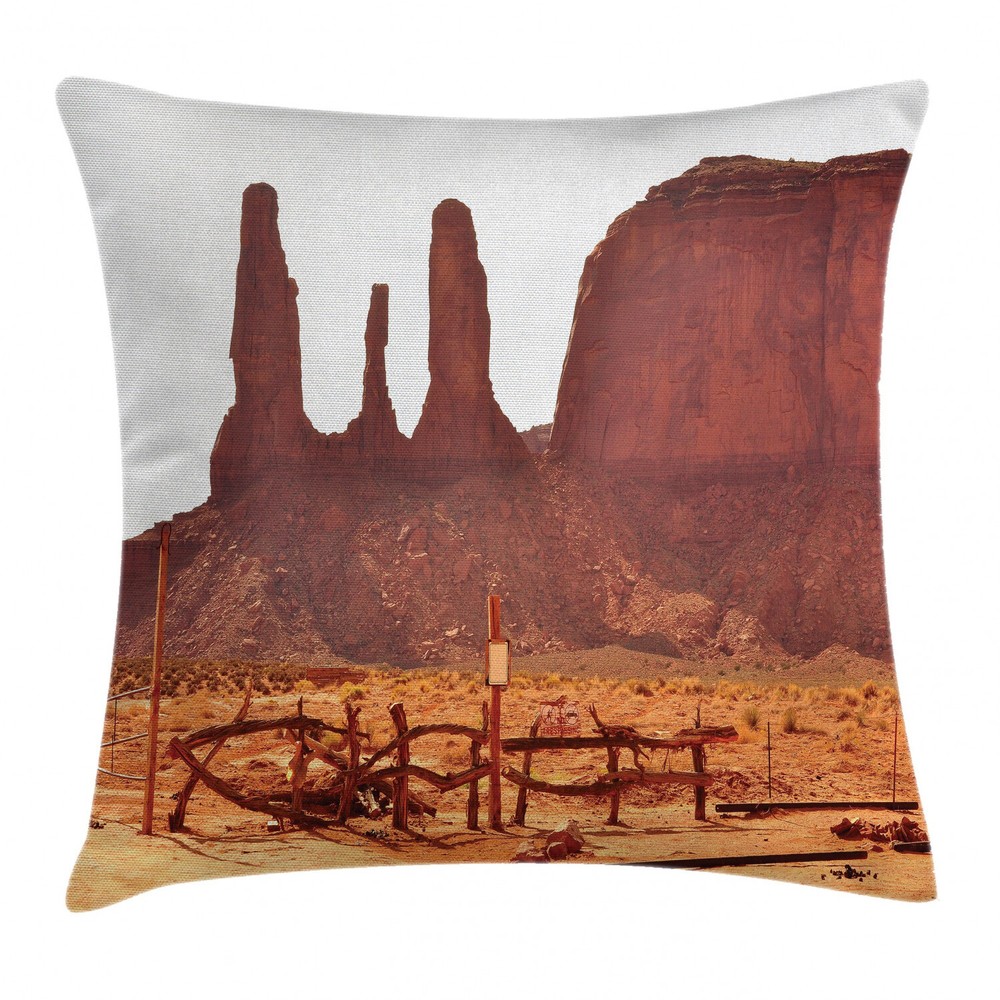 Tan Valley View Western Square Cushion Cover 16 Inch Throw Pillow Case