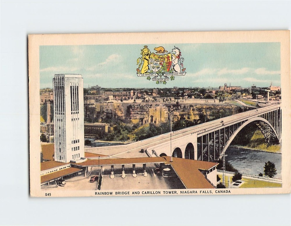 Postcard Rainbow Bridge & Carillon Tower Niagara Falls Ontario Canada