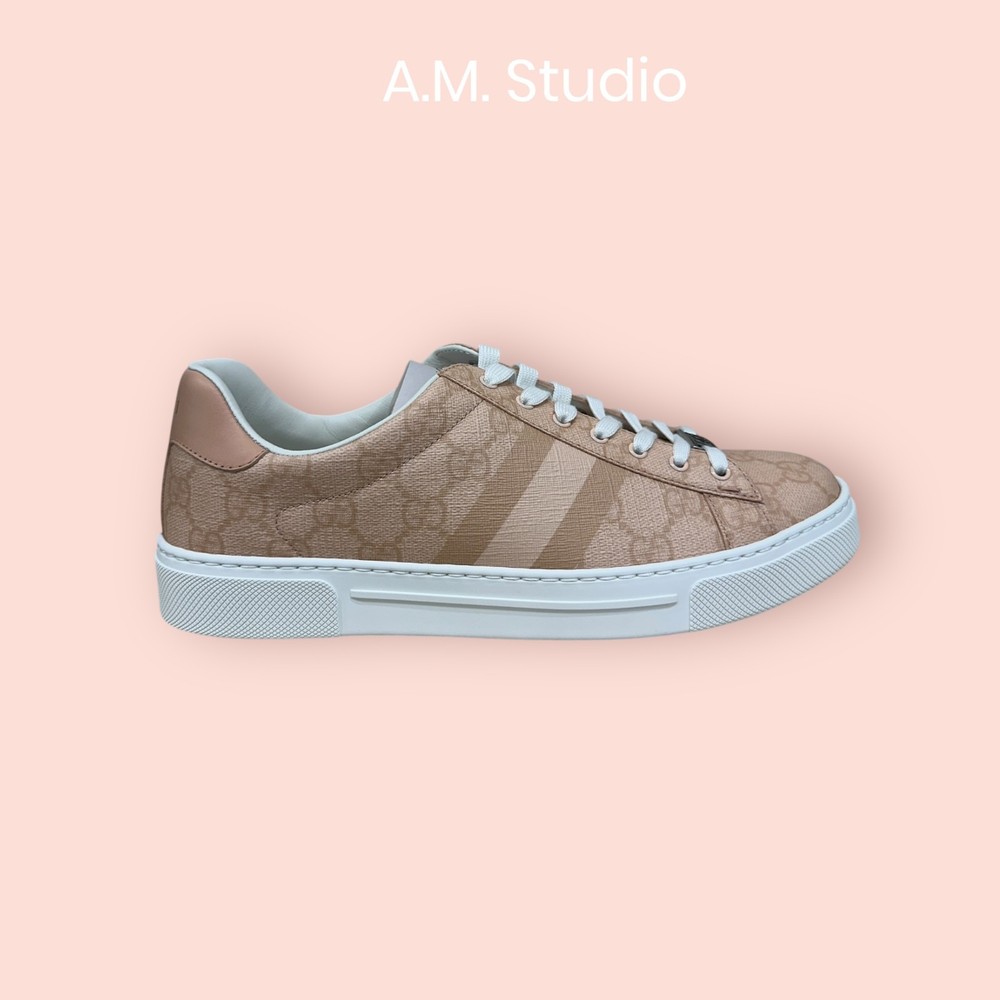 NIB Authentic Gucci Ace Pink Monogram Sneakers Size EU38.5/US8.5